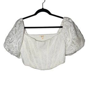apeach Women's Lace Bubble Sleeve Crop Top Size Large Preppy‎ Dainty Cute